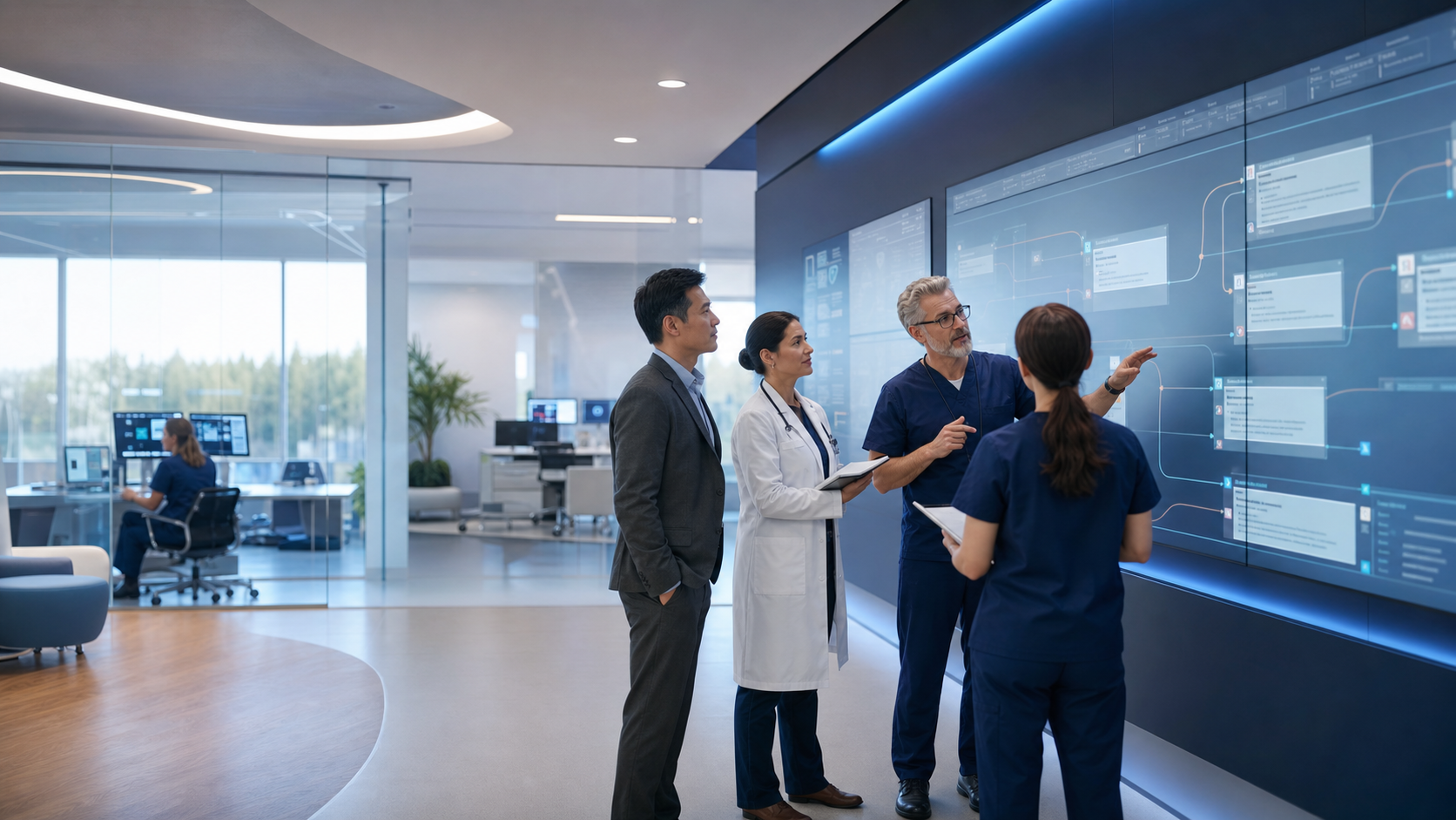 Clinical and technology teams collaborating around connected healthcare operations